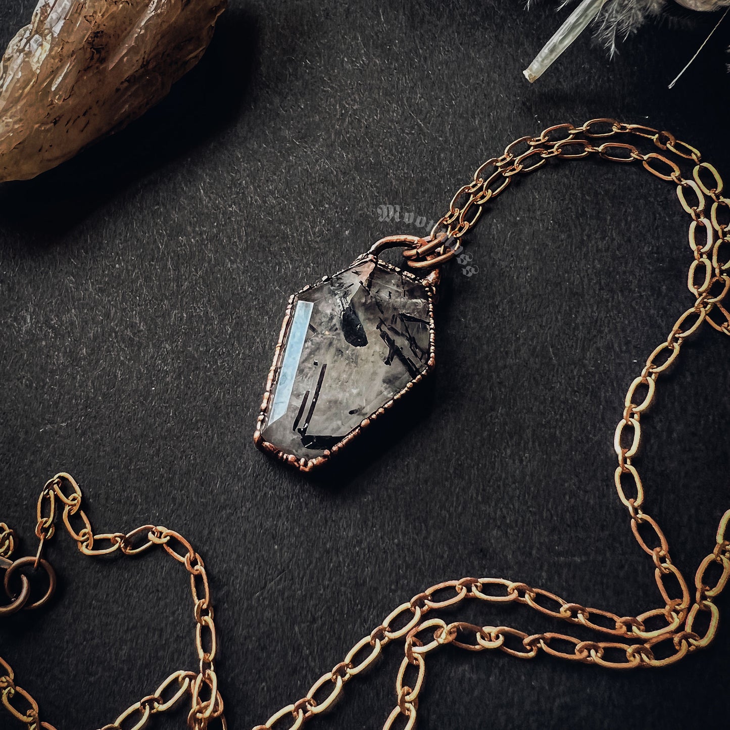 Rutilated Quartz Coffin Necklace