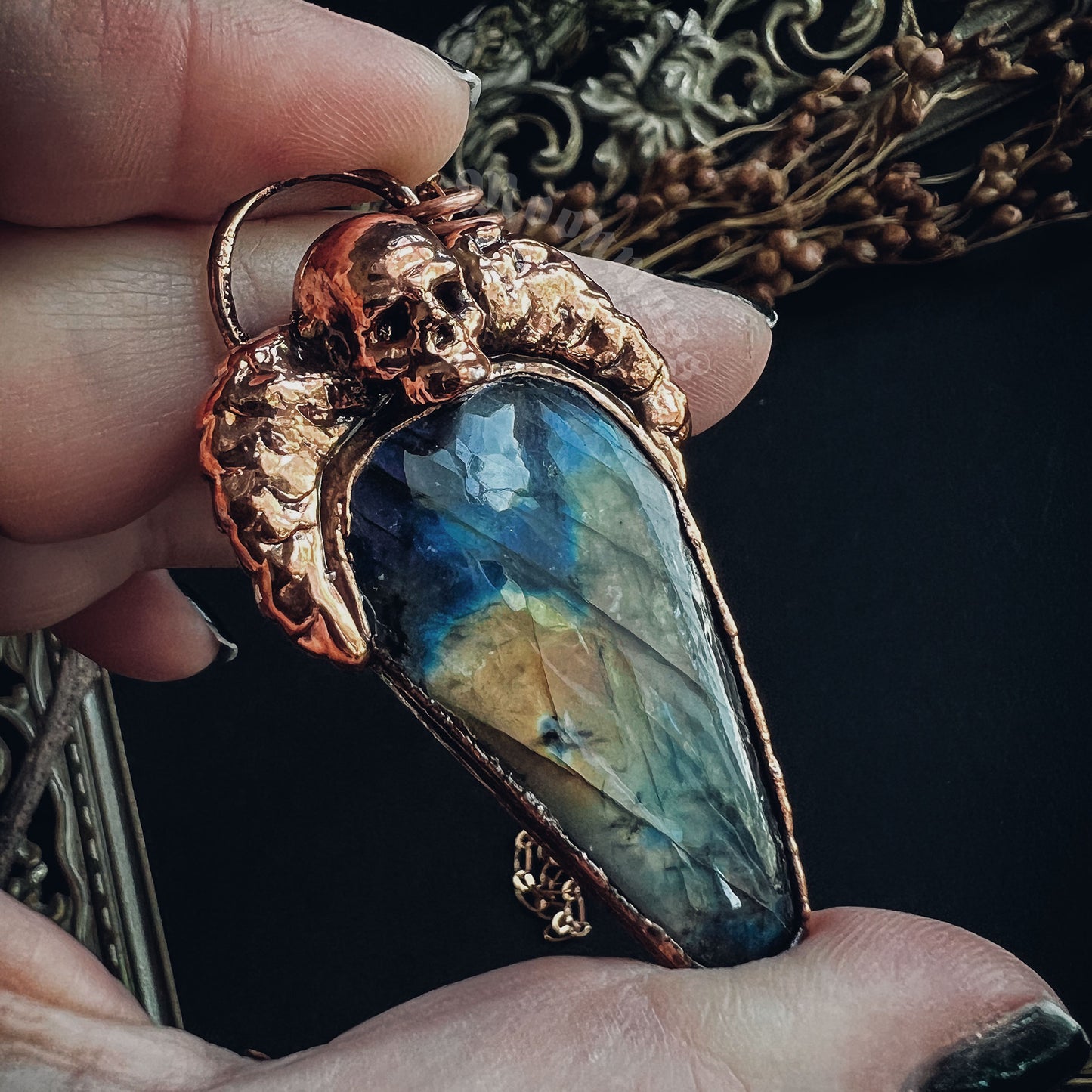 Labradorite Death's Head Pendant