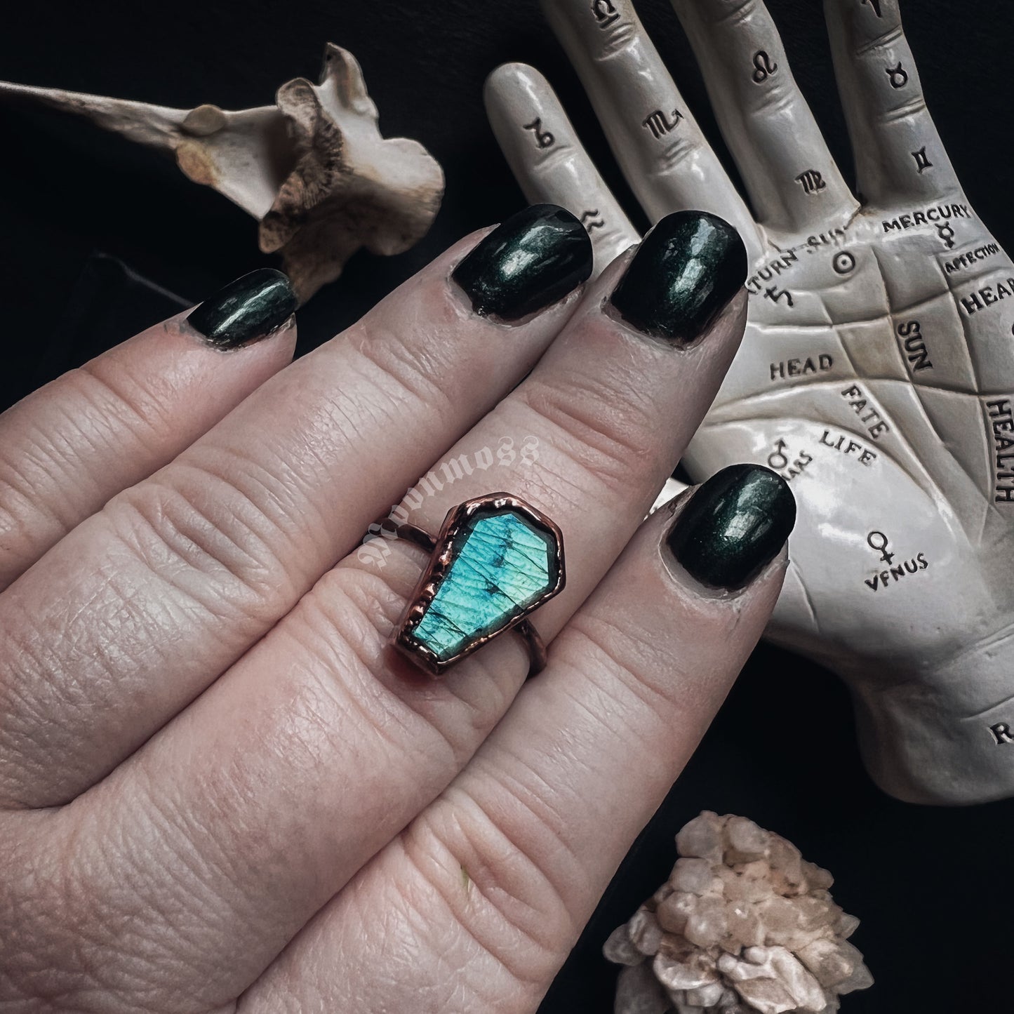 Labradorite Coffin Ring Size 7