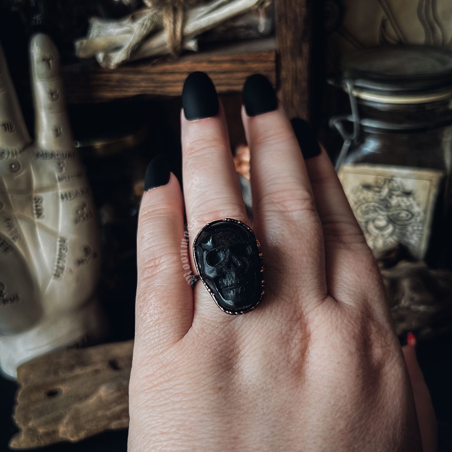Obsidian Skull Ring Size 7.75