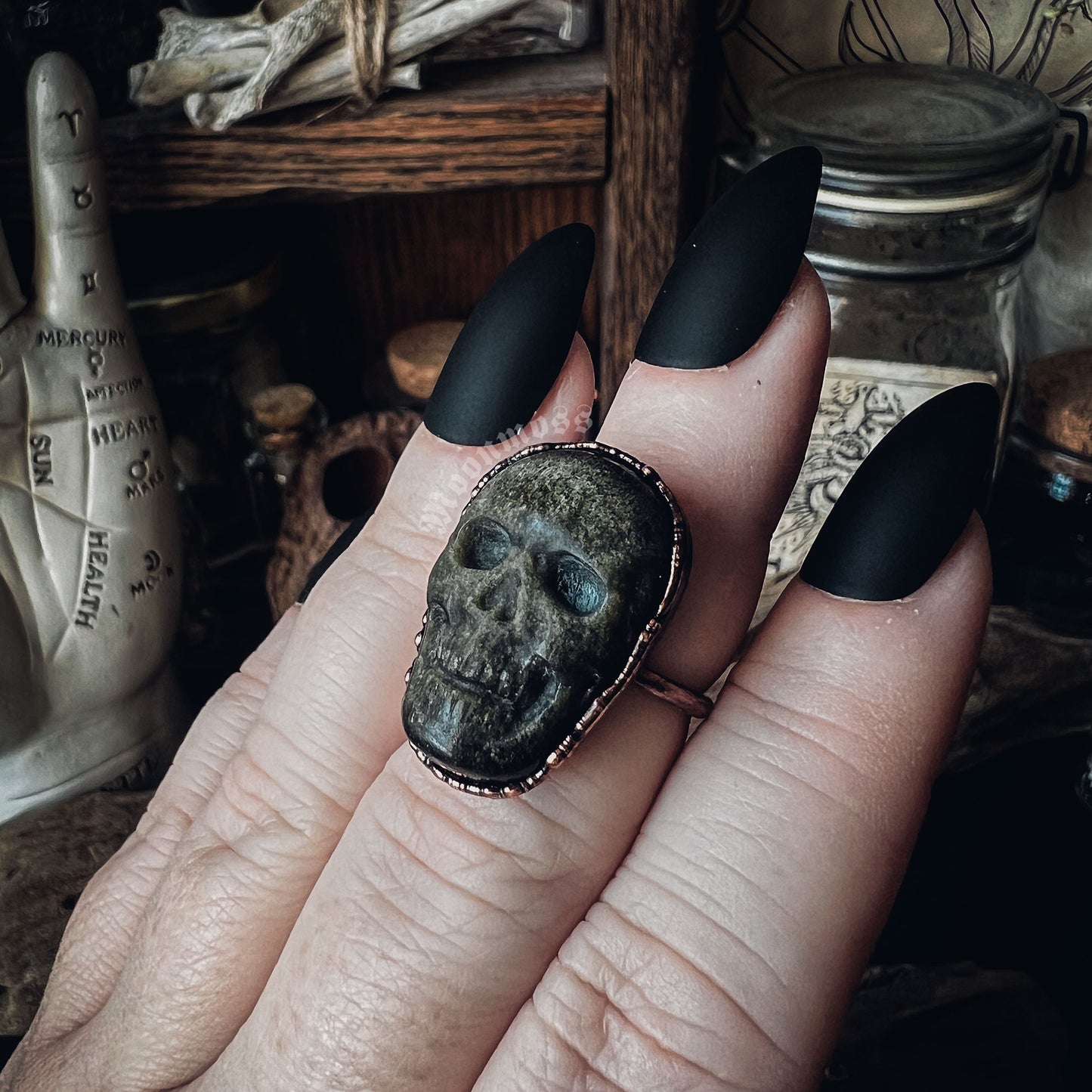 Obsidian Skull Ring Size 6.25